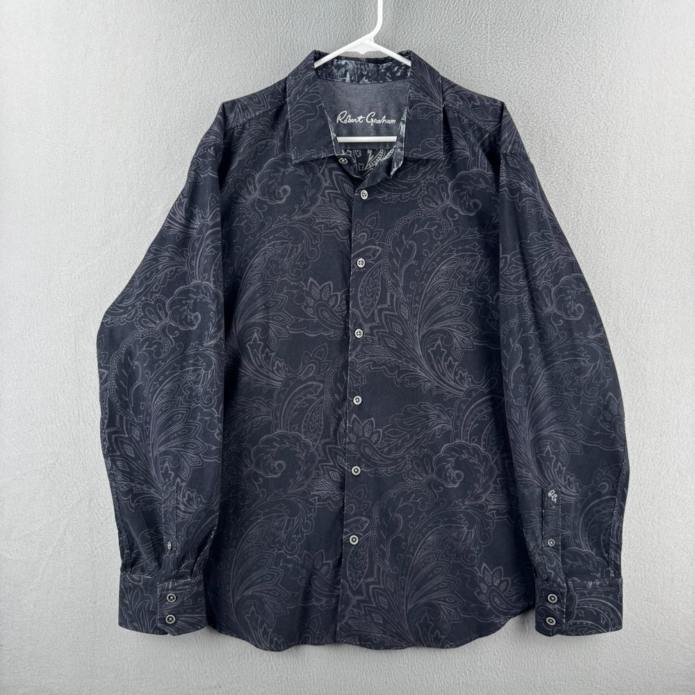Robert Graham Shirt Mens 3XL Black / Gray Paisley Cotton Pinwale Corduroy